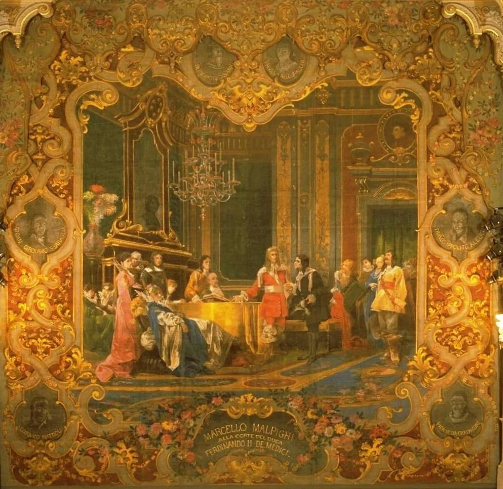 Marcello Malpighi alla corte del granduca Ferdinando II di Toscana (sipario del teatro comunale di Crevalcore)
